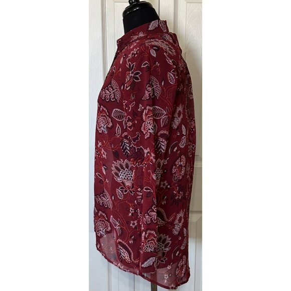 Women's LOFT Outlet Petite Sheer Collared Floral Blouse 100% Polyester Size SP - Picture 13 of 14